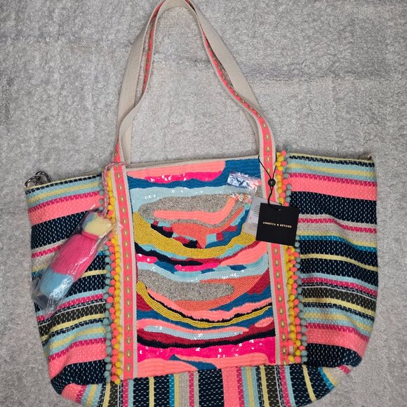 NWT  America and Beyond Isabella Embellished Hand Beaded Tote Isabella Embellish - Picture 12 of 13